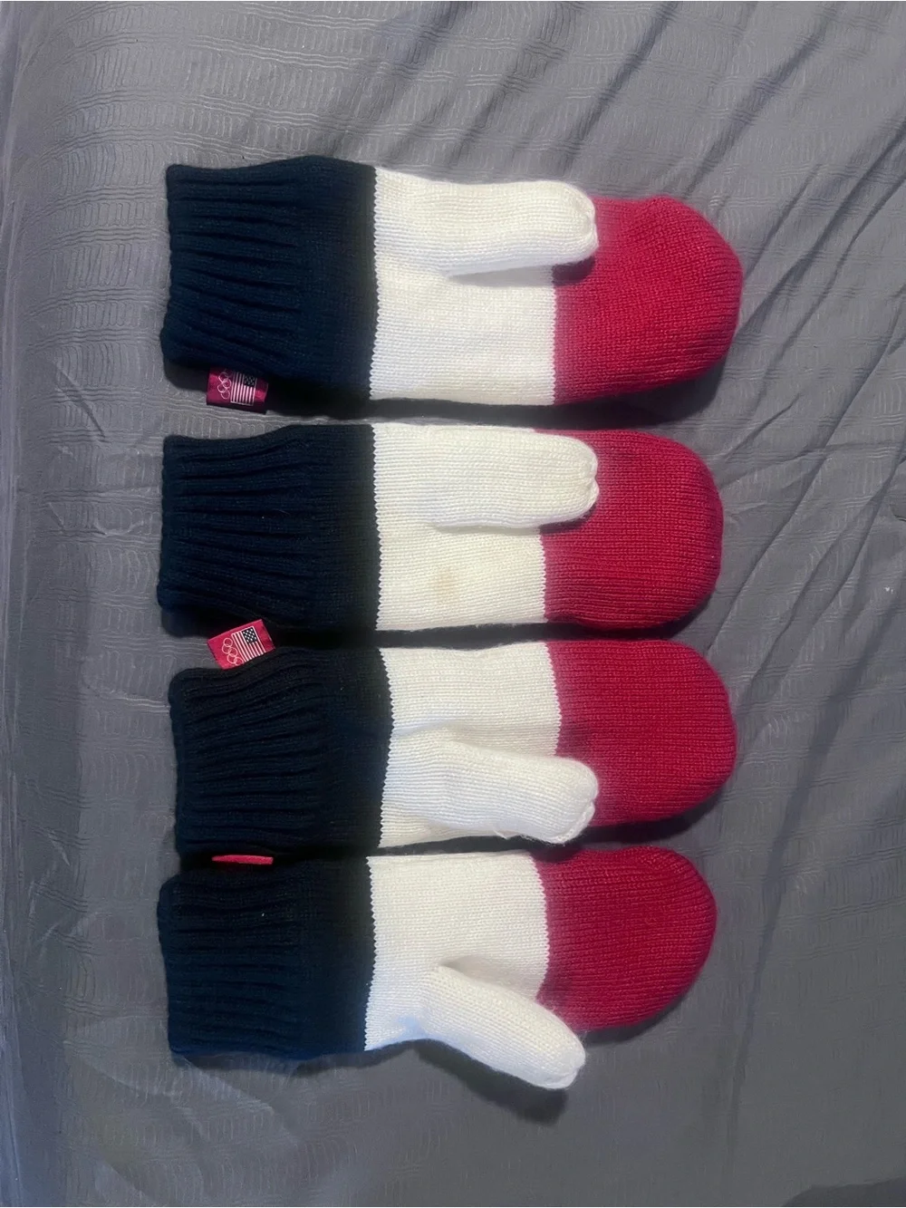 Kids Tricolor Knit Gloves with 'TEAM USA' Accent - Navy, White & Red